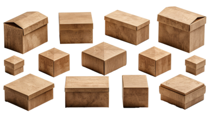 A charming set of brown craft paper-wrapped gift boxes cut out in PNG format. Perfect for holiday promotions, invitations, or creative projects, these beautifully wrapped gifts add a rustic touch