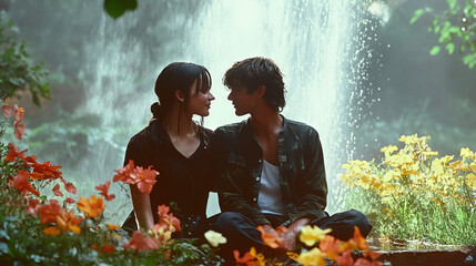 A young couple looks at each other with love and affection.