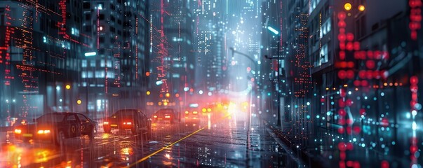 Fototapeta premium Coding and programming with dynamic scenes, innovative and precise, Urban, Cool tones, Photograph, Digital creation