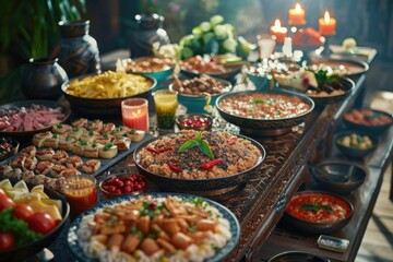 Iftar Buffet Food Breakfasting or Suhoor served in Ramadan