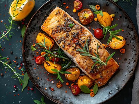 Food photography with vibrant dishes, artistic and appetizing, Culinary, Bright hues, Photograph, Culinary art