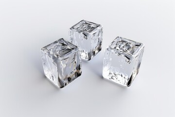 Three ice cubes on white background.