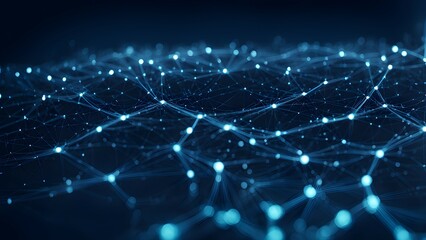 Abstract network of interconnected nodes and lines representing data or technology.