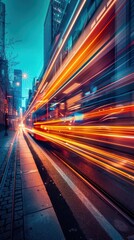 Fototapeta premium Long exposure photography with dynamic light trails, artistic and ethereal, Urban, Cool tones, Photograph, Visual motion