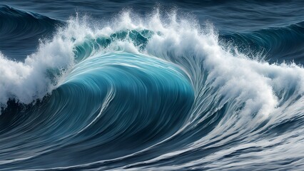 A dynamic ocean wave crashing with vibrant turquoise and white foam.