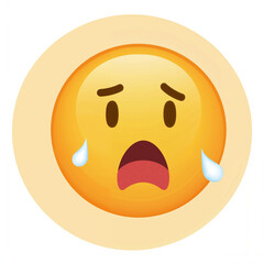 Fototapeta premium Emoji with a worried expression, crying two large tears. The emoji's glossy texture and 3D design add to the realistic representation of sadness and distress.