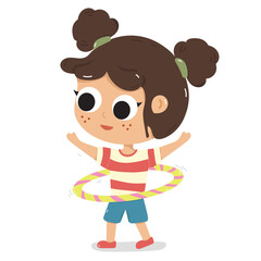 vector illustration girl playing hula hoop