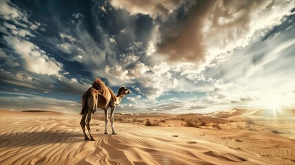 Camel in the Desert Under a Dramatic Sky