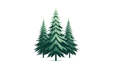beautiful, lush, green fir trees isolated on a white background, three de illustration, close-up