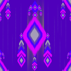 Vibrant Geometric Pattern with Purple and Pink Diamond Shapes – Modern Ikat-Inspired Abstract Design for Fabric, Wallpaper, or Digital Art Featuring Bold Symmetrical Motifs and Striking Color 