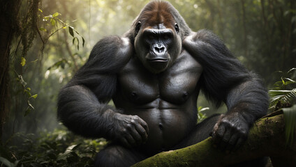 Obraz premium Male Gorilla Beating Chest in Jungle