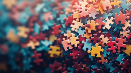 A vibrant collection of colorful puzzle pieces scattered on a surface, showcasing creativity and problem-solving potential.