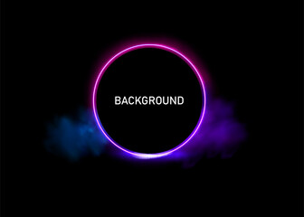 Neon gradient frames, set of glowing round futuristic design elements. Bright geometric shapes, modern sign collection. Bright circle. Light effect of curved line