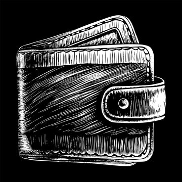 recommend clip art: Vintage Engraved Leather Wallet with Button Closure Vector Illustration