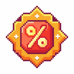 Obraz premium Retro Pixel Style Discount Badge with Percentage Symbol for Sales Promotions