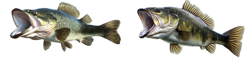 Naklejka premium A large-mouth bass Fish isolated on transparent PNG.