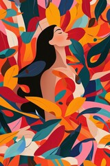 A Woman Surrounded by Abstract Floral Motifs