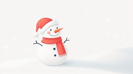 A snowman wearing a red hat and a red scarf.