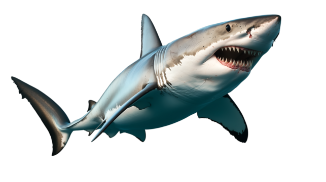 
A powerful great white shark Fish isolated on transparent PNG.