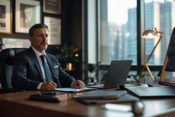 Obraz premium A legal professional attentively engages with a client, discussing important details in a stylish office setting filled with natural light. Generative AI