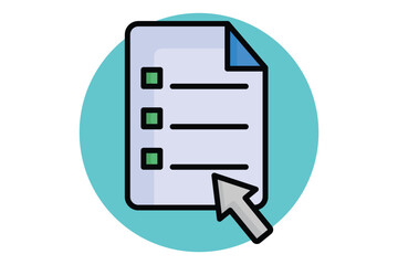 Exam colored outline icon. paper with pointer. icon related to online course. education elements vector illustration