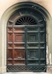 Old wooden door in the old town of Lviv, Ukraine.