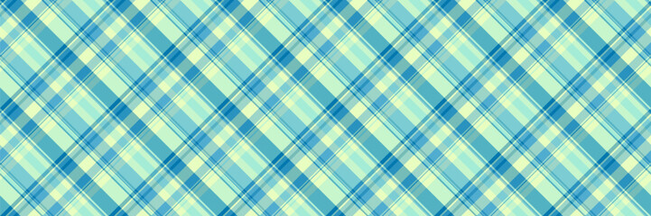 Tablecloth fabric texture textile, handmade check background plaid. Mat seamless pattern tartan vector in light and cyan colors.