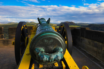 Kanone am Patrouillenweg auf der Festung Königsstein, Landkreis Sächsische Schweiz-Osterzgebirge,...