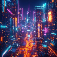 Fototapeta premium Futuristic Neon Cityscape at Night Cyberpunk City Architecture