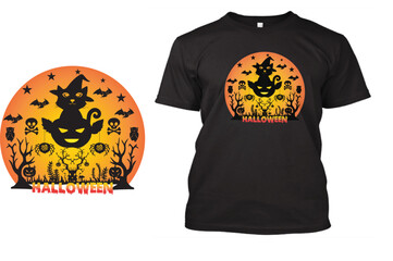 Halloween Cat and Tree T Shirt Design