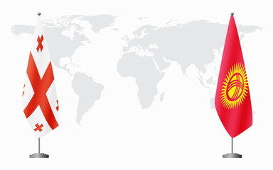 Obraz premium Georgia and Kyrgyzstan flags for official meeting against background of world map.