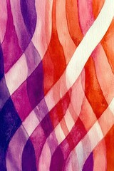 Fototapeta premium Abstract Watercolor Painting with Diagonal Curved Shapes in Purple, Pink, Orange, and White