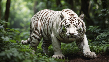 Obraz premium White Tiger in Lush Greenery