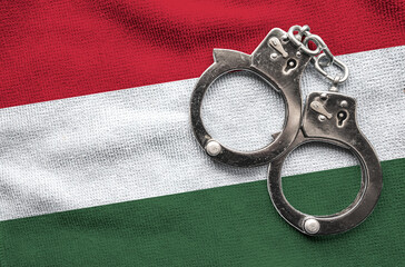Flag of Hungary and police handcuffs. Crime and offenses in country Concept
