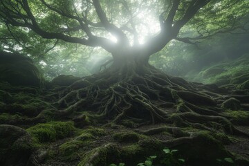Fototapeta premium Ancient Tree Roots in a Mystical Forest