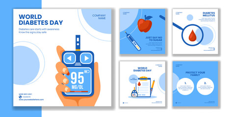 World Diabetes Day Social Media Post Flat Cartoon Style Background Illustration