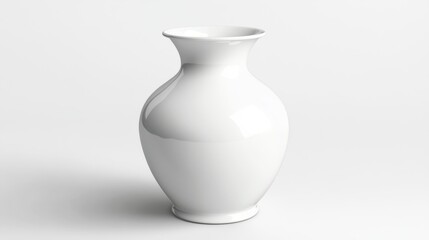 Elegant white ceramic vase on a white background featuring a smooth and glossy surface. Perfect for home decor interior design projects or floral arrangements. Generative AI