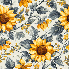 Elegant Sunflower and Foliage Seamless Pattern