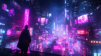 Nocturnal ninjas nimbly navigating neon-lit, nebulous nightscapes, noticing nimbostratus nests