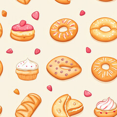 Sweet Pastry Treats Seamless Pattern Background Wallpaper