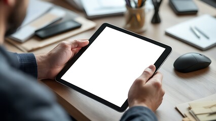 Person holding digital tablet