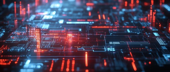 Futuristic 3D model of an abstract cybersecurity operations hub featuring pulsating network connections and dynamic data streams