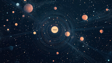 A design featuring a Target logo, transformed into a starry sky. It's made up of dots, lines, and shapes that look like planets, stars, and the vast universe.low poly wireframe.