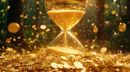 Captivating flash sale concept with golden hourglass and falling coins