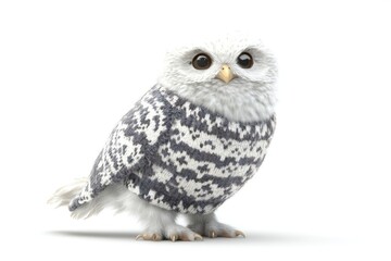 Obraz premium A whimsical 3D illustration of a festive owl in a cozy Christmas sweater, showcasing vibrant colors and realistic textures against a pure white background, perfect for holiday cheer