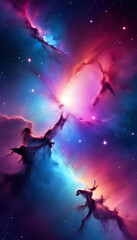 Obraz premium A phone wallpaper featuring a distant galaxy with vibrant colors and swirling stars, perfect for astronomy lovers and anyone who appreciates the beauty of the cosmos.