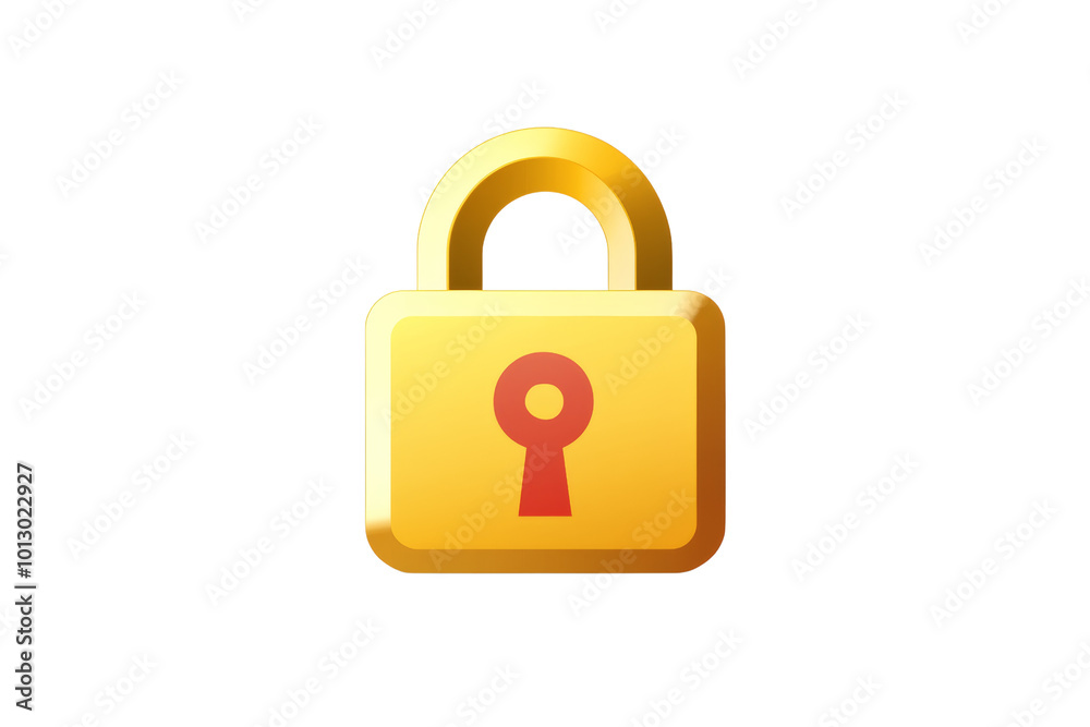 Poster a golden padlock icon representing security and safety, perfect for digital and cybersecurity themes