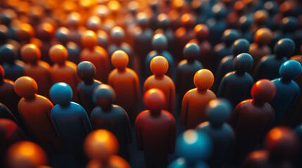 Obraz premium A 3D rendering of stick figures symbolizing the sociological concept of inclusion, where individuals of all genders, ages, origins, and abilities coexist in harmony. Generative AI