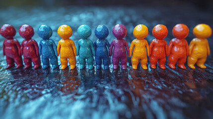 A 3D rendering of stick figures symbolizing the sociological concept of inclusion, where individuals of all genders, ages, origins, and abilities coexist in harmony. Generative AI