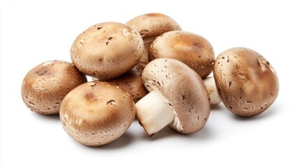 Fresh cremini mushrooms with round brown caps and smooth texture, isolated on a white background